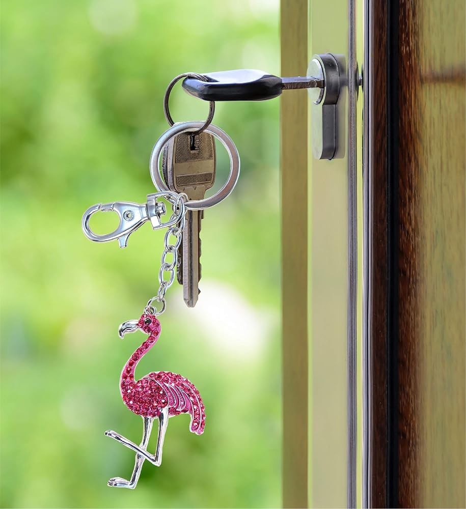 Aqua 79 Pink Flamingo Keychain - 3D Sparkling Crystal